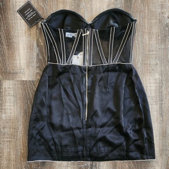 Retrofete Ludlow Dress in Black Large NWT Crystals Corset Strapless Mini - Picture 7 of 13